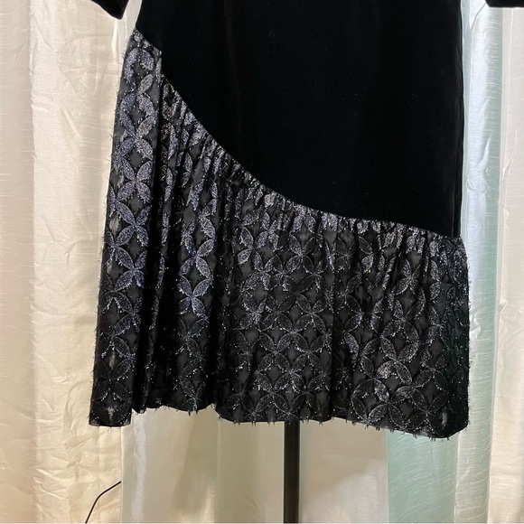 80s/90s Vintage Black Velvet dress with lace size small/medium NO TAG handmade - Picture 4 of 13